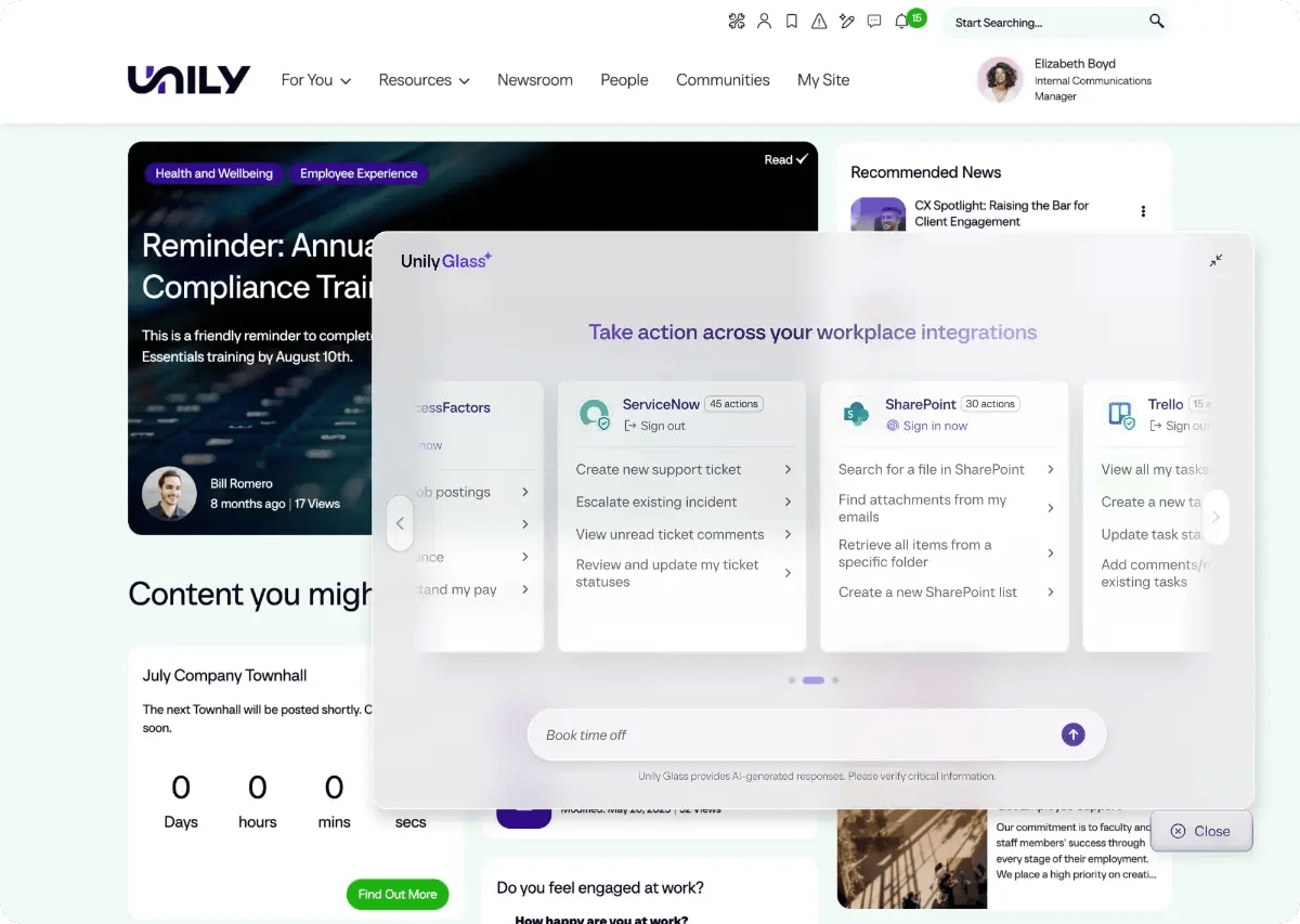 Unily Glass - Quick action