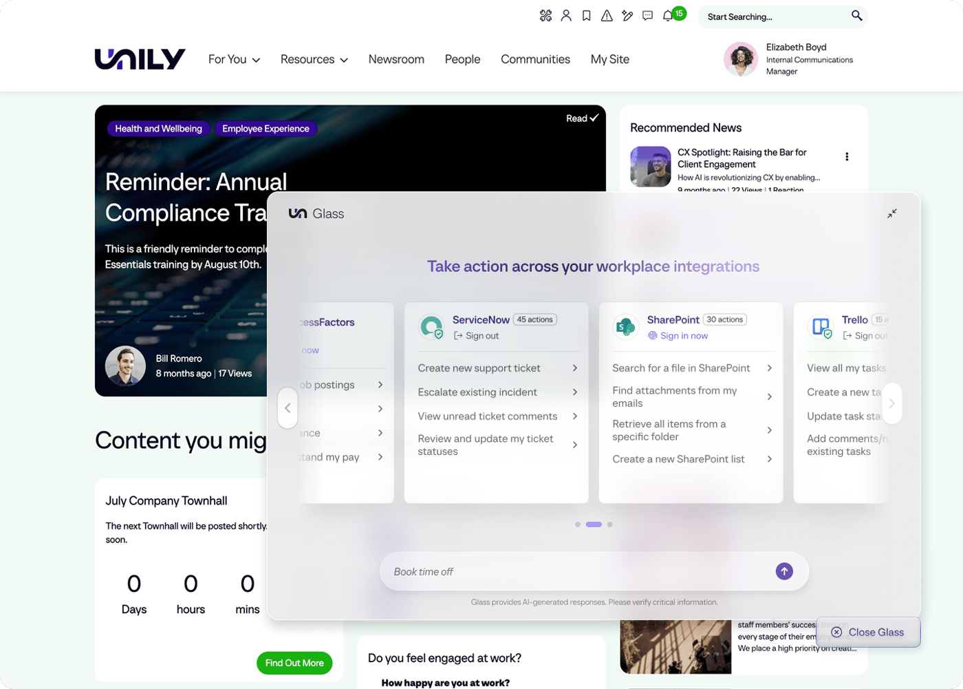 Example Unily Intranet Interface AI-Powered Enterprise Search | Intranet Search | Unily