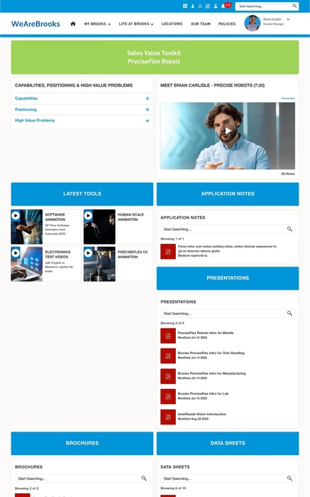 Brooks Automation Sales Value Toolkit Employee Engagement Platform (EXP) Screen