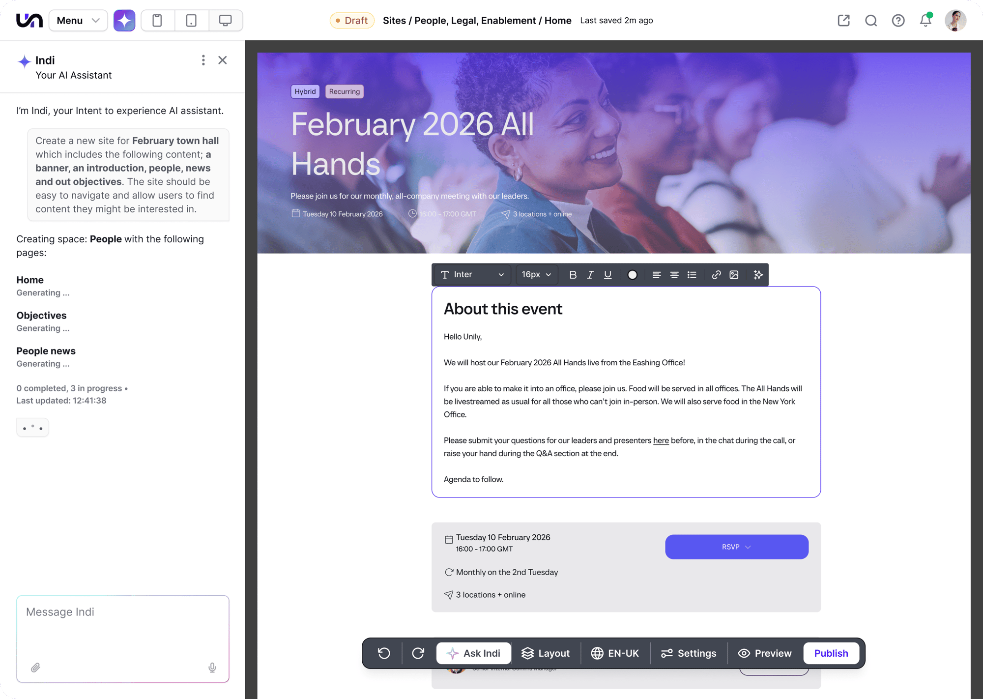Page editor - Events