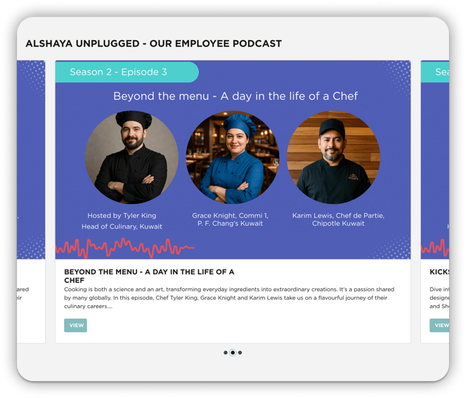 Alshaya intranet displays an employee podcast page