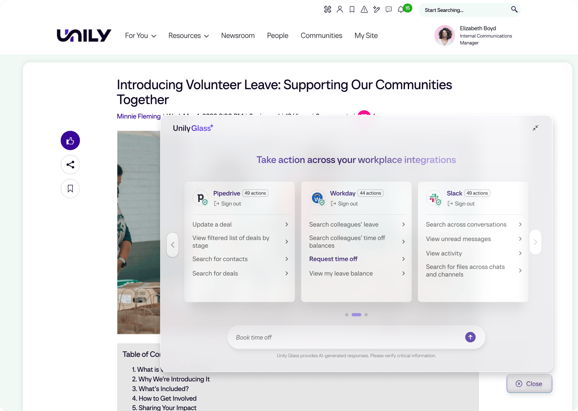 Unily Glass - Conversational action
