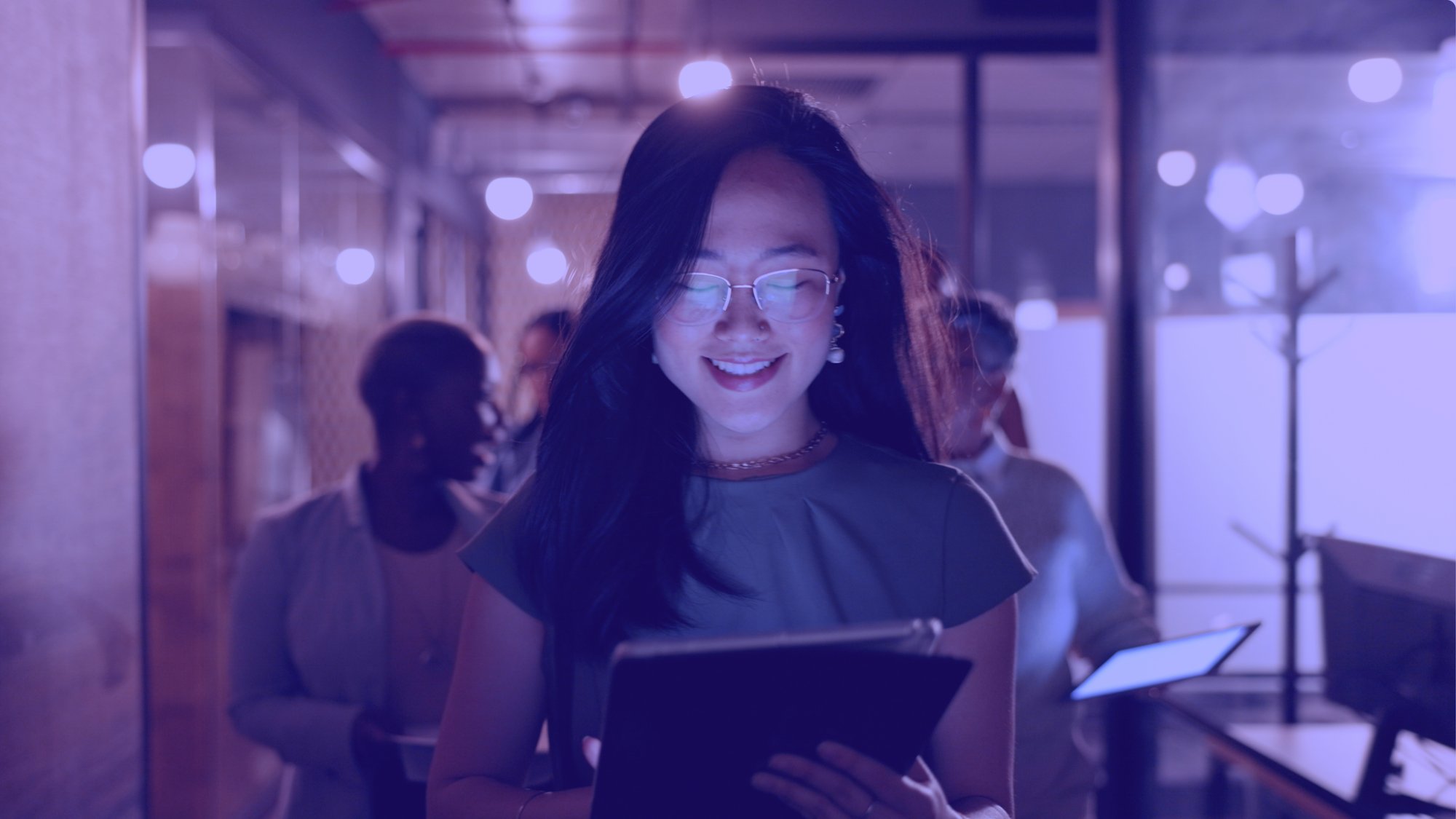 productive female employee with tablet