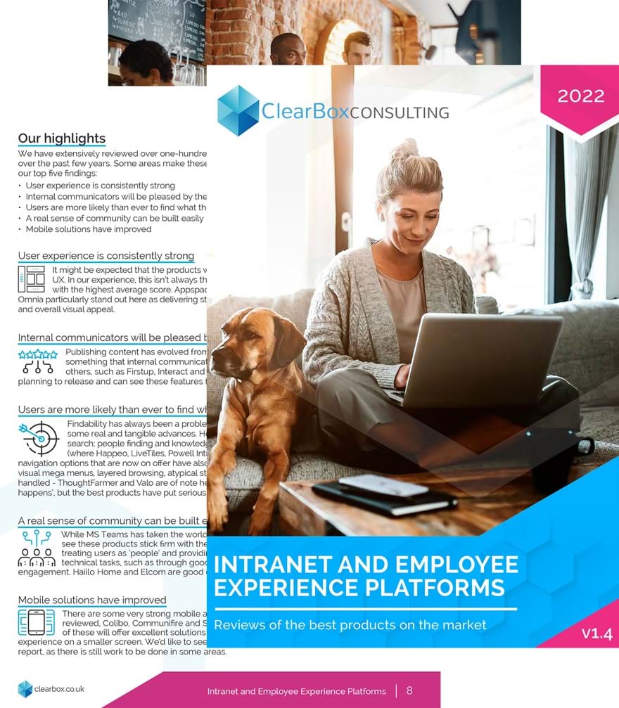 'ClearBox Intranet and Employee Experience Platforms' report flat pages