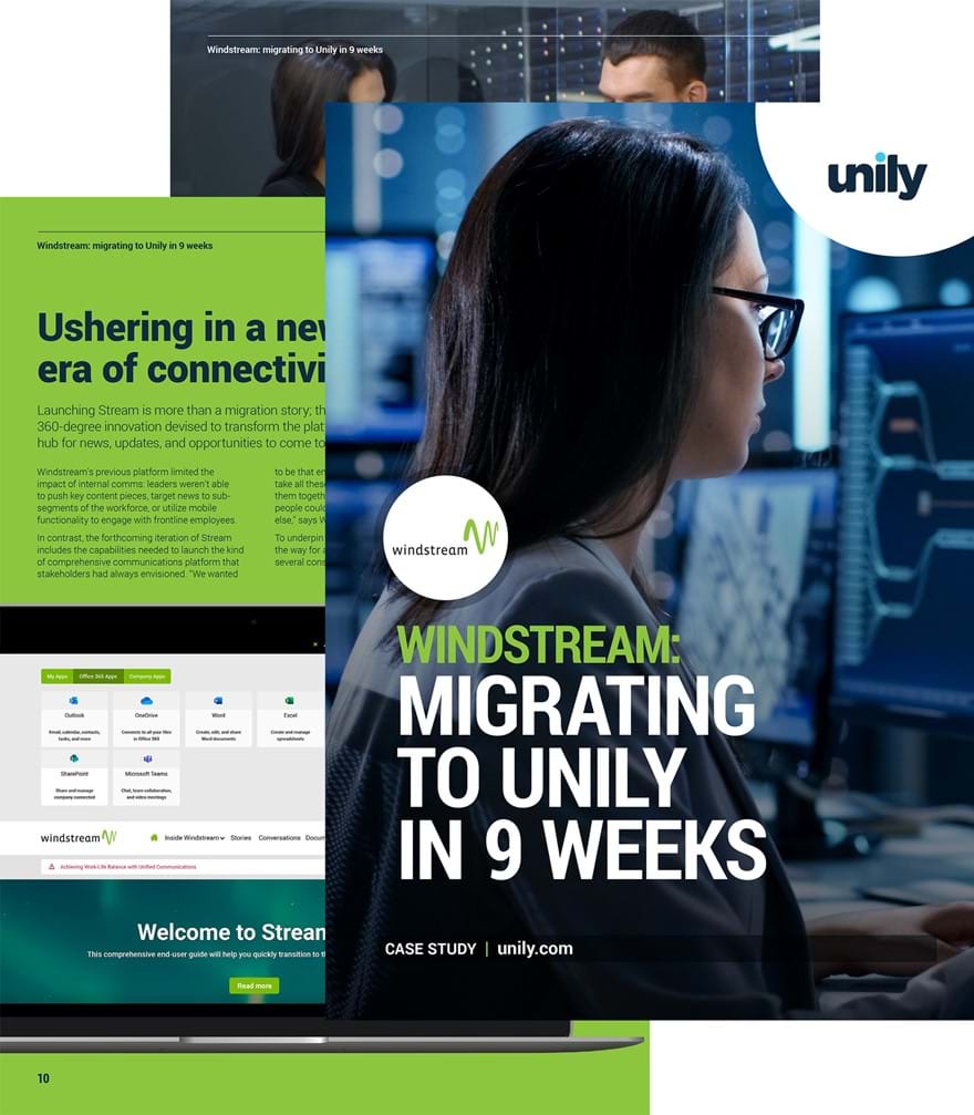 Windstream intranet migration case study flat pages - migrating to Unily in 9 weeks 