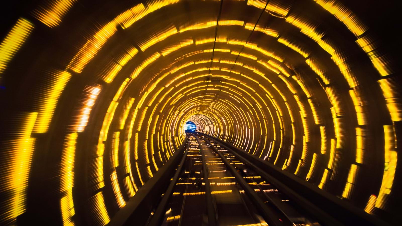 Train riding through a tunnel