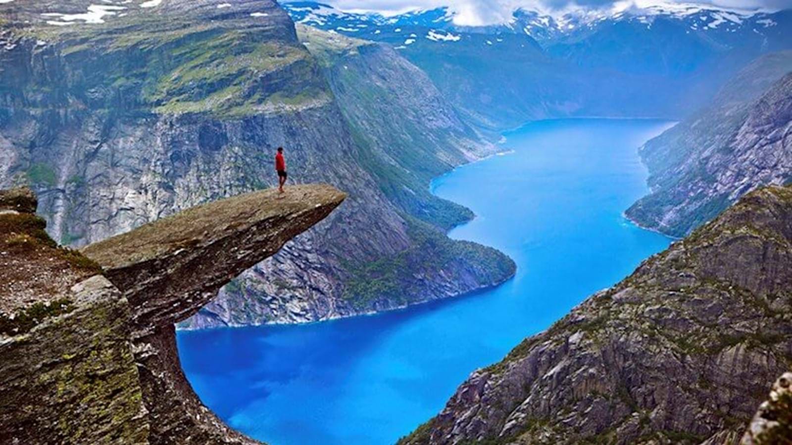 Person standing on the edge of a cliff overlooking a lake thinking about Unily